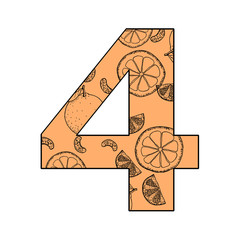 「 4 」数字とオレンジのハンドドローイング