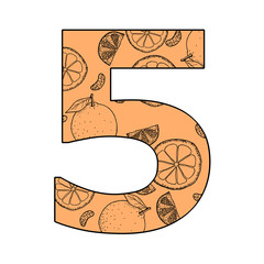 「 5 」数字とオレンジのハンドドローイング