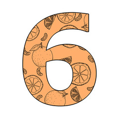 「 6 」数字とオレンジのハンドドローイング