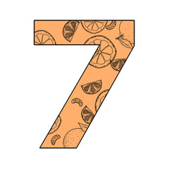 「 7 」数字とオレンジのハンドドローイング