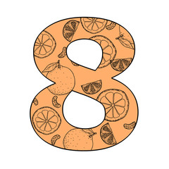 「 8 」数字とオレンジのハンドドローイング