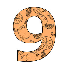 「 9 」数字とオレンジのハンドドローイング