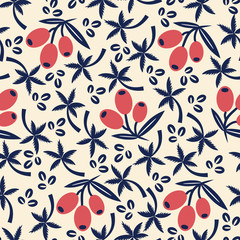 Seamless pattern, olives branch, palm tree, coffee seed isolated on light backdrop, cartoon travel vector illustration, food ingredients for cooking, restaurant menu, cafe, harvest festival, wallpaper