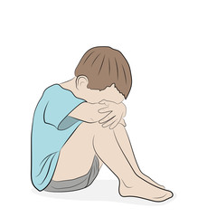 the child sits with his head on his knees. resentment. vector illustration.