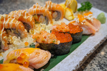 Sushi sashimi and sushi rolls set