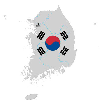 map of south Korea with a flag. vector illustration.