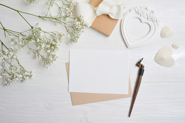mockup Letter with a calligraphic pen greeting card for St. Valentine's Day in rustic style with...