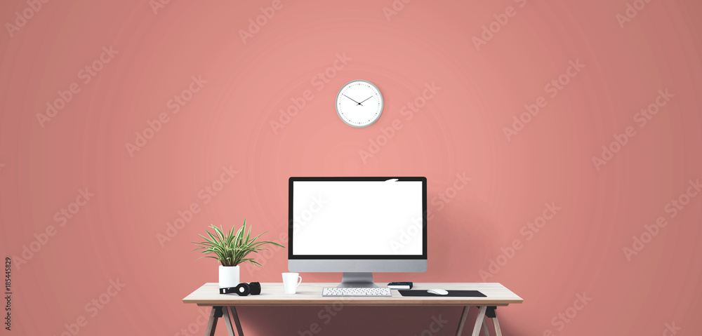 Wall mural desktop computer screen isolated. modern creative workspace background.. mockup scene creator