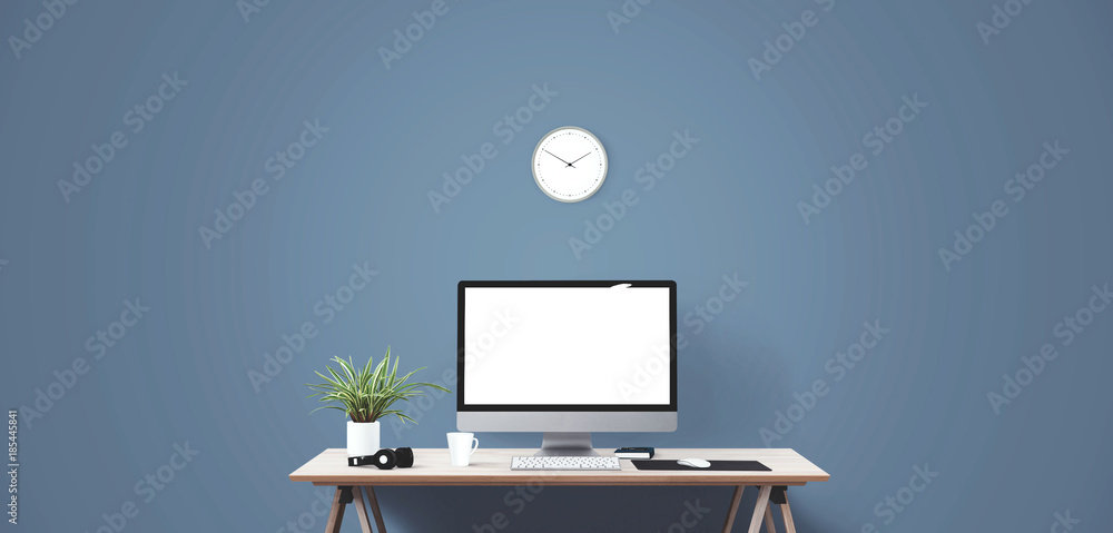 Wall mural desktop computer screen isolated. modern creative workspace background.. mockup scene creator