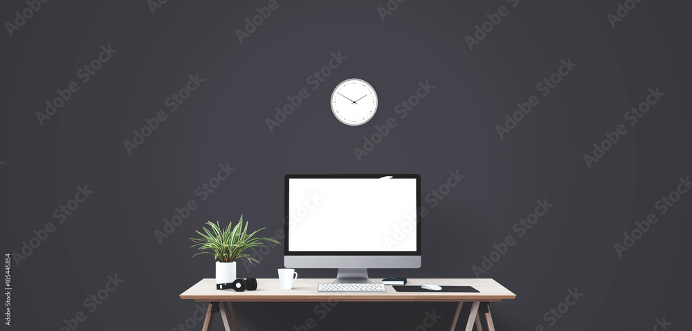 Wall mural desktop computer screen isolated. modern creative workspace background.. mockup scene creator