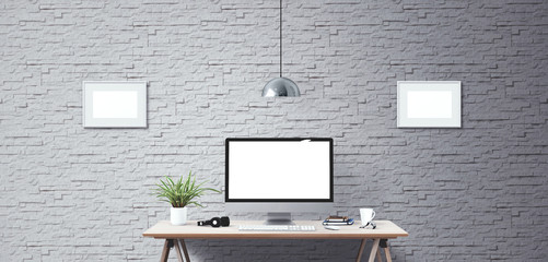 Desktop computer screen isolated. Modern creative workspace background.. Mockup Scene Creator