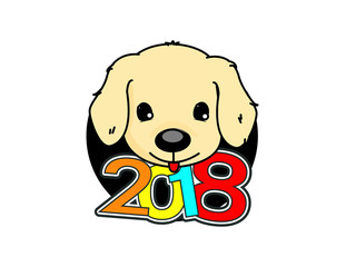 Happy new year 2018 icon, dogs year, celebration
