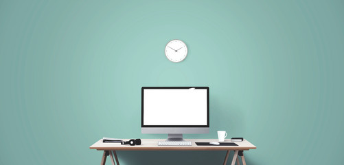 Desktop computer screen isolated. Modern creative workspace background.. Mockup Scene Creator