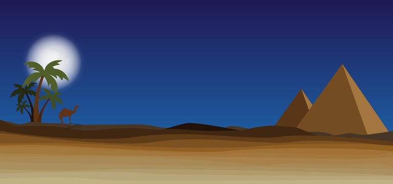 desert with pyramid and palm