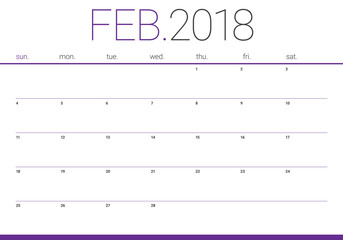February 2018 calendar planner vector illustration