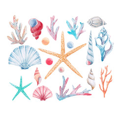 Watercolor coral vector set