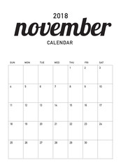 November 2018 planner calendar vector illustration