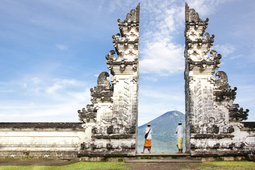 Indonesia - Bali - tourist standing betwen Lempuyang gate