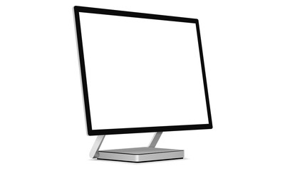 Desktop pc with blank screen - perspective side view. Vector illustration