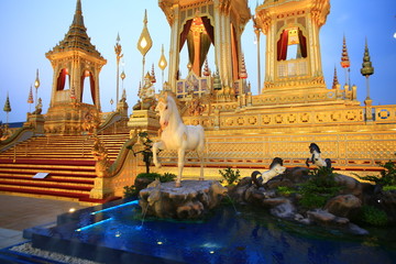 Demi-god and heaven animal decoration in front of King Rama IX Crematorium pyre site. Bangkok...