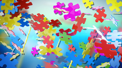 Fototapeta na wymiar Colorful Puzzles Rotating in Air