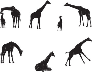giraffe, figure, black, animal, illustration, symbol, vector