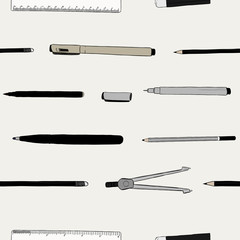stationary vector set , hand draw sketch seamless pattern vector.