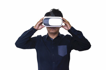 Man wearing virtual reality goggles.