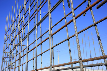 Steel grid on the construction site