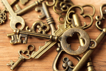 old key on wooden table