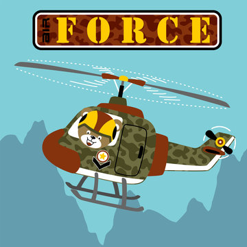 military helicopter cartoon with funny pilot