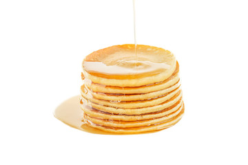 Pancakes with maple syrup isolated