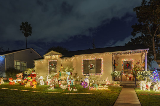 Night View Of Beautiful Christmas In Candy Cane Lane