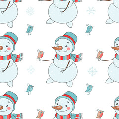 Christmas seamless pattern with cute snowman