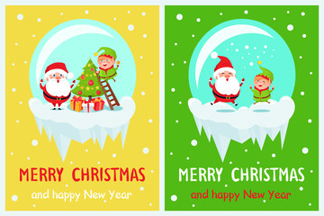 Merry Christmas Happy New Year Poster Santa Elf