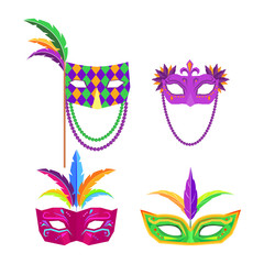 Colombina Carnival Mask with Feathers Flat Vector