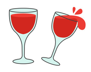Two Glasses with Wine Flat Vector Icons