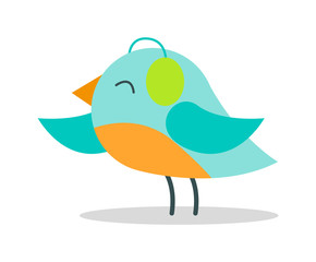 Tiny Bird with Blue Plumage in Warm Earpieces