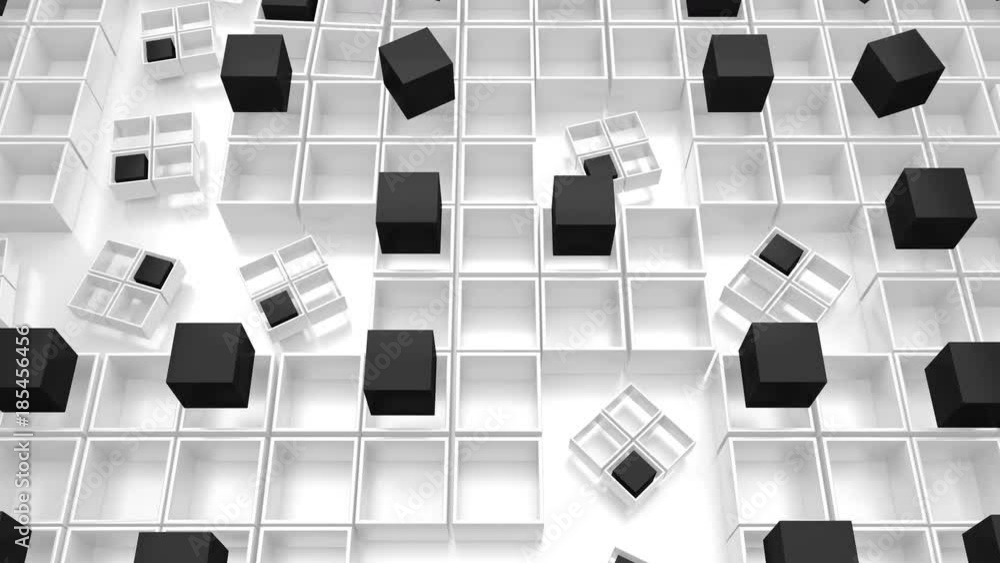 Poster 3d rendered loopable abstract background with rotation elements. square and cube forms structure.