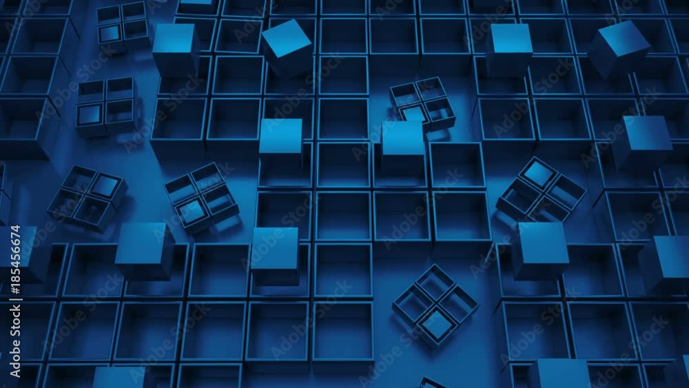 Poster 3d rendered loopable abstract background with rotation elements. square and cube forms structure.