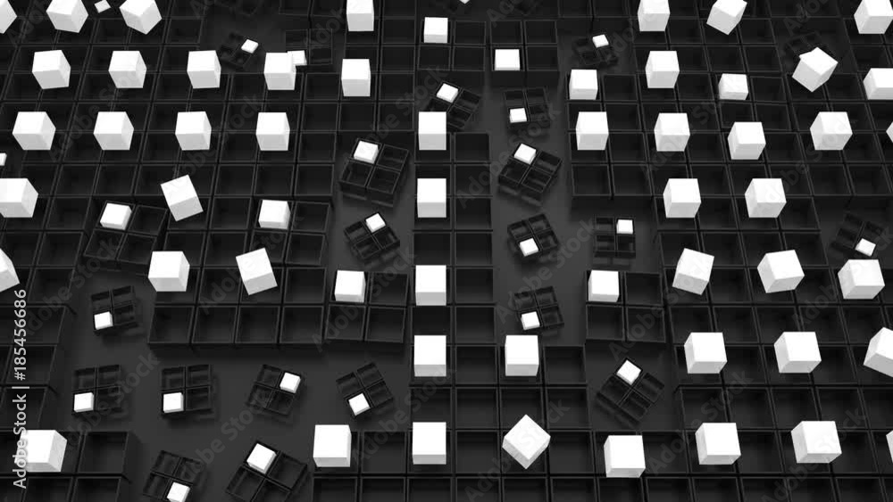 Poster 3d rendered loopable abstract background with rotation elements. square and cube forms structure.