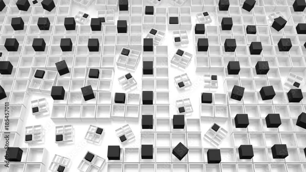 Poster 3d rendered loopable abstract background with rotation elements. square and cube forms structure.