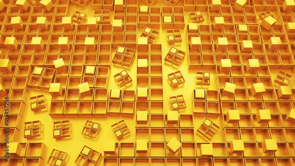Poster 3d rendered loopable abstract background with rotation elements. square and cube forms structure.