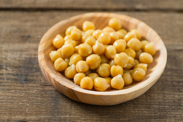 chickpeas on wooden surface