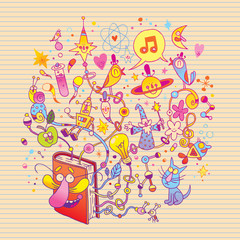 Fototapeta premium book character - learning, education, literature, science, reading concept illustration