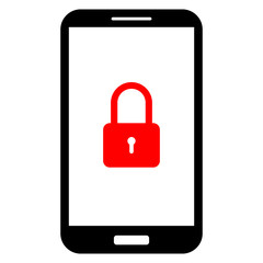 Smartphone with closed lock symbol on screen. Gadget privacy concept. Vector icon.