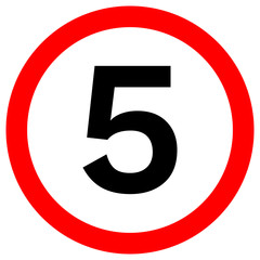 SPEED LIMIT 5 sign in red circle. Vector icon.