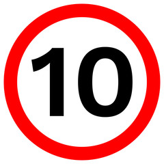 SPEED LIMIT 10 sign in red circle. Vector icon.