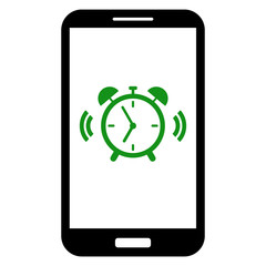 Smartphone with alarm clock on black screen. Vector icon. Fully editable.