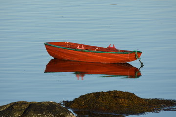 boat in Eggum at midnight in Lofoten in Norway